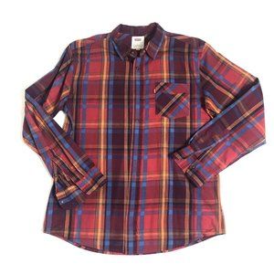Levi's‎ Shirt Casual Button Up Mens Size L Dark Red & Blue Plaid Cotton Blend
